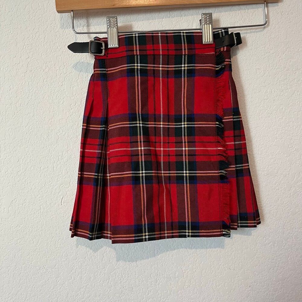 James Pringle Weavers Girls Red Tartan Plaid Wool Skirt Youth Size 3-4 Years
